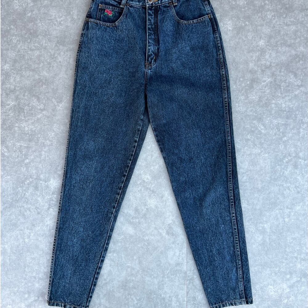 90s Vintage Jordache High-Waisted Embroidered Tapered Jeans Pants -11